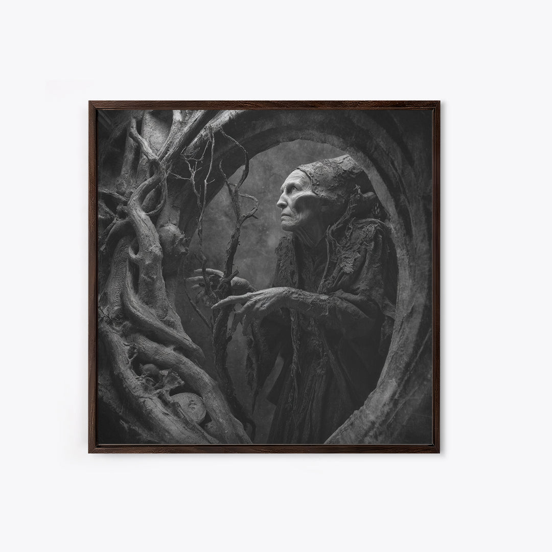 The Orchard Hag, Biomechanical Horror Art, Square Wall Art, Dark Halloween Decor, Canvas Print, Halloween Wall Art, Statement Wall Art