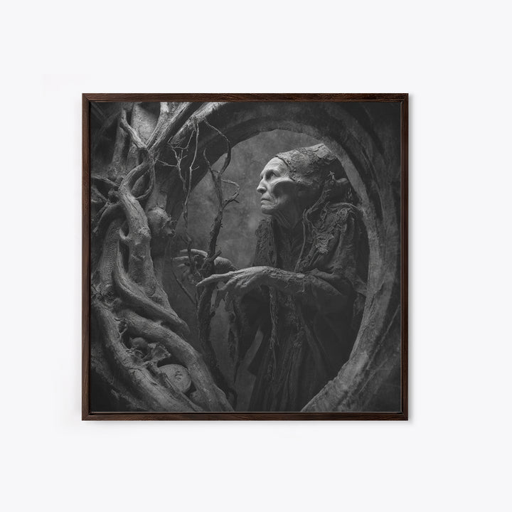 The Orchard Hag, Biomechanical Horror Art, Square Wall Art, Dark Halloween Decor, Canvas Print, Halloween Wall Art, Statement Wall Art