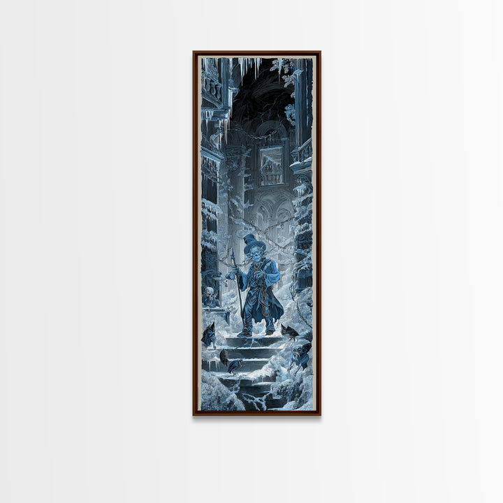 The Frost Goblin, Architectural Etching Art, Tall Narrow Wall Art, Gothic Horror Wall Art, Framed Canvas Print