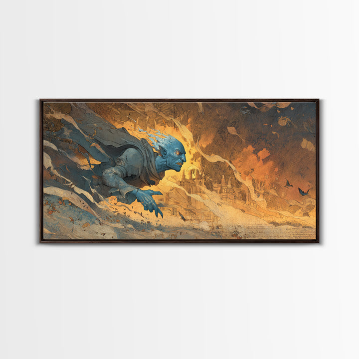 The Frost Goblin, Apocalyptic Romantic Art, Wide Panoramic Art, Macabre Wall Art, Canvas Print, Halloween Wall Art, Gothic Home Decor