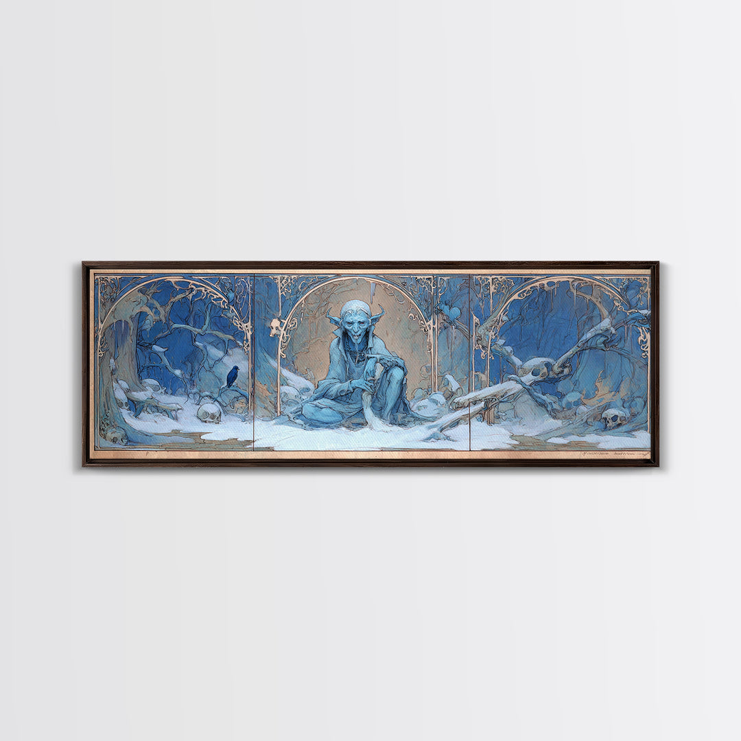 The Frost Goblin, Decadent Gothic Art, Extra Wide Wall Art, Macabre Wall Art, Framed Canvas Print, Halloween Wall Art