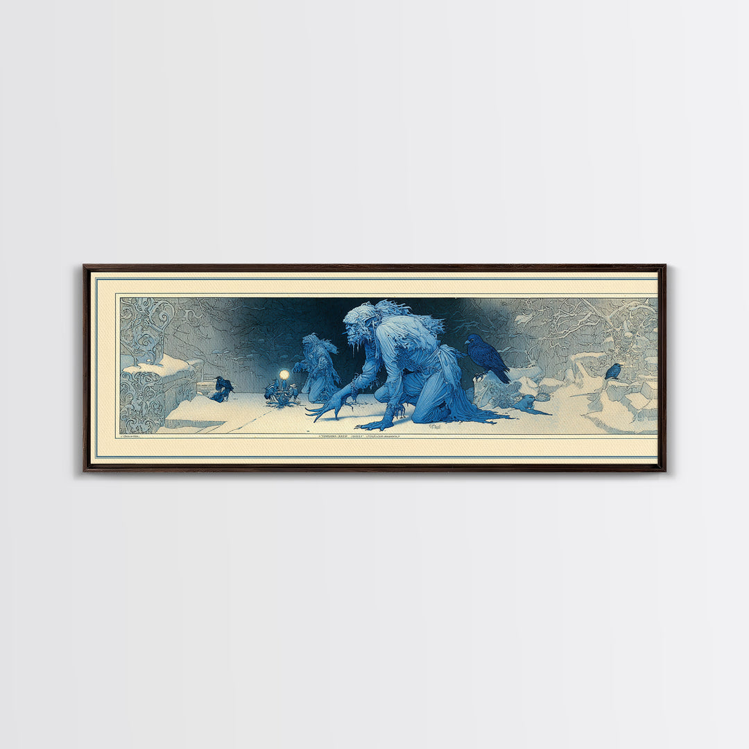 The Frost Goblin, Symbolist Death Art, Extra Wide Wall Art, Macabre Wall Art, Framed Canvas Print, Halloween Wall Art