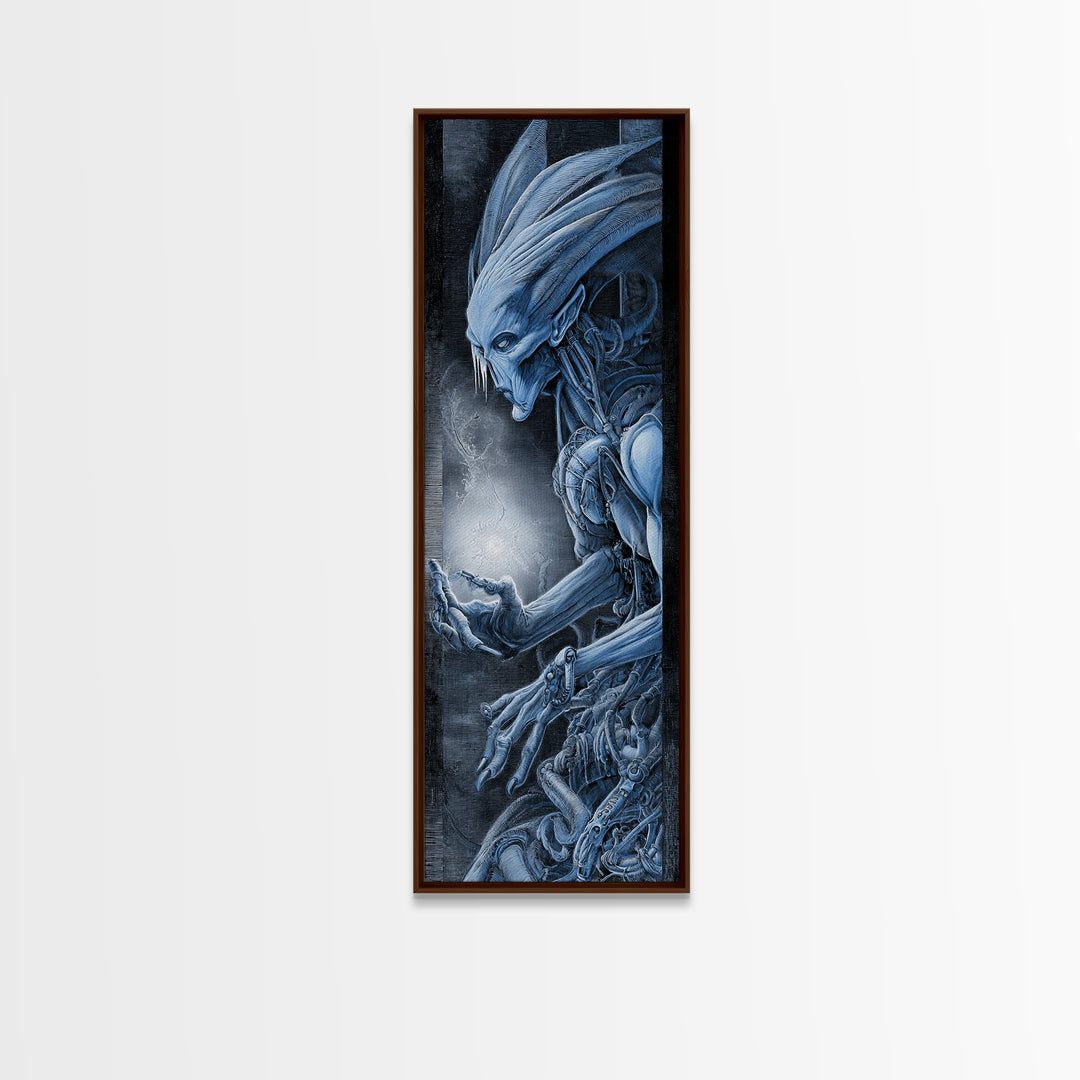 The Frost Goblin, Biomechanical Horror Art, Tall Narrow Wall Art, Dark Halloween Decor, Canvas Print, Halloween Wall Art, Horror Wall Art