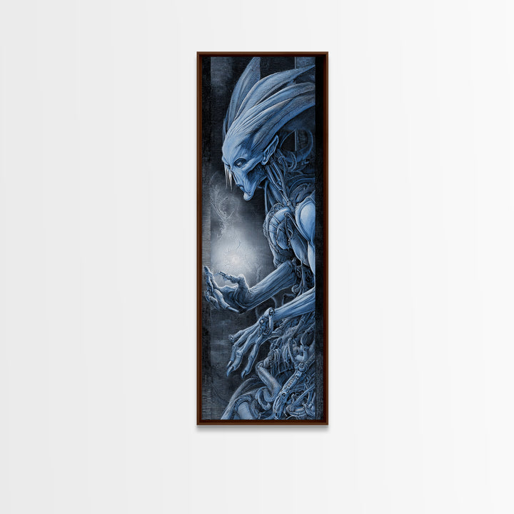 The Frost Goblin, Biomechanical Horror Art, Tall Narrow Wall Art, Dark Halloween Decor, Canvas Print, Halloween Wall Art, Horror Wall Art