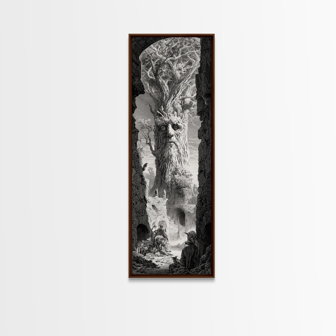 The Hollow-Tree Monster, Gothic Engraving Art, Tall Narrow Wall Art, Gothic Horror Wall Art, Framed Canvas Print, Halloween Wall Art