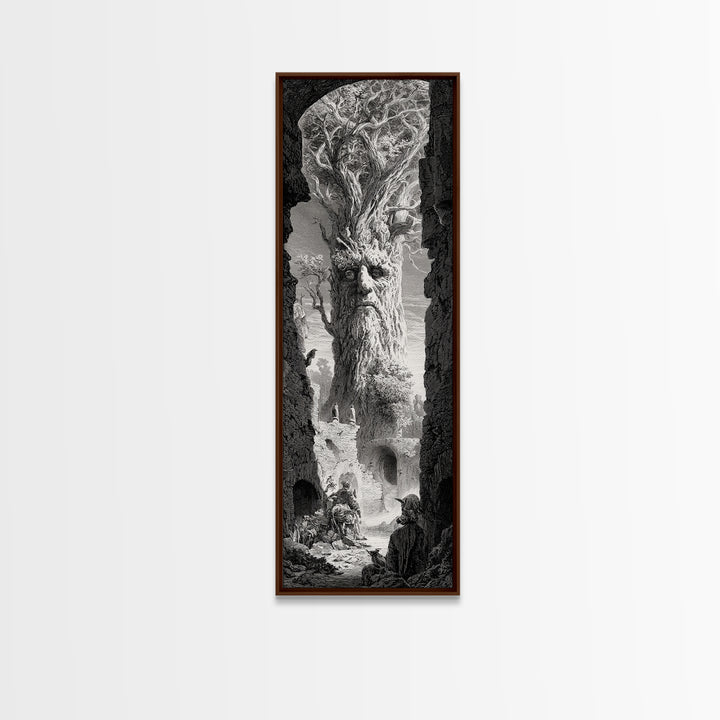 The Hollow-Tree Monster, Gothic Engraving Art, Tall Narrow Wall Art, Gothic Horror Wall Art, Framed Canvas Print, Halloween Wall Art