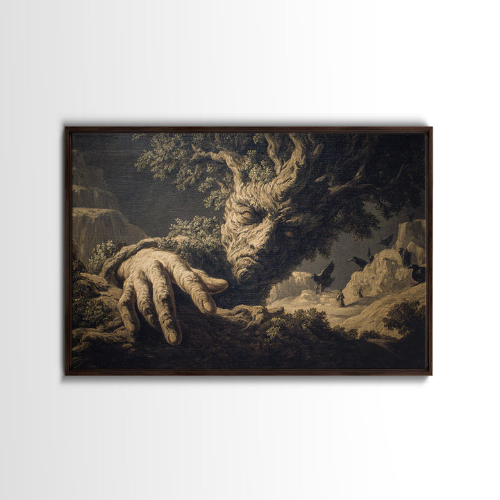 The Hollow-Tree Monster, Baroque Witchcraft Art, Landscape Wall Art, Dark Halloween Decor, Canvas Print, Halloween Wall Art