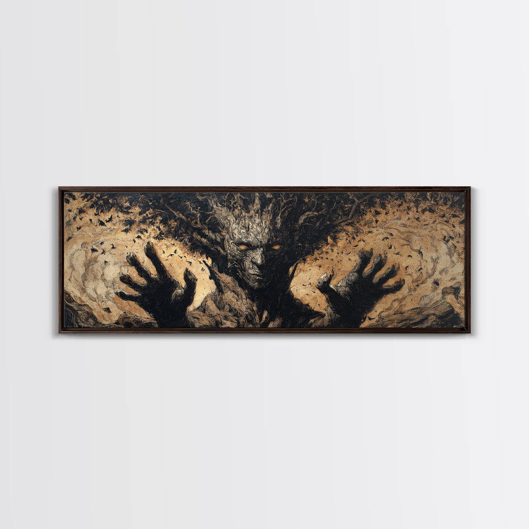 The Hollow-Tree Monster, Dark Romantic Horror Art, Extra Wide Wall Art, Gothic Horror Wall Art, Canvas Print, Halloween Wall Art
