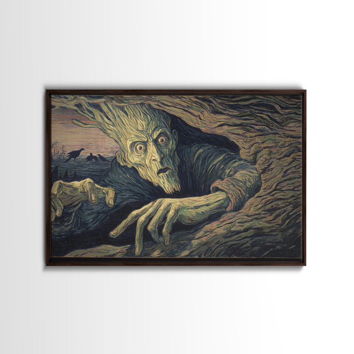 The Hollow-Tree Monster, Expressionist Gothic Art, Landscape Wall Art, Dark Halloween Decor, Canvas Print, Halloween Wall Art