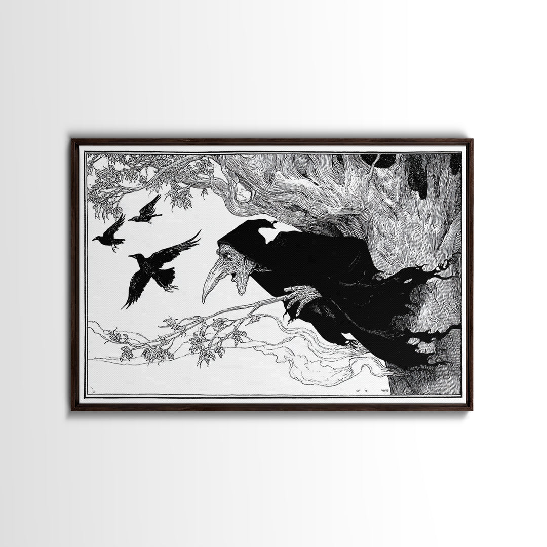 The Hollow-Tree Monster, Decadent Line Art, Landscape Wall Art, Gothic Horror Wall Art, Canvas Print, Halloween Wall Art
