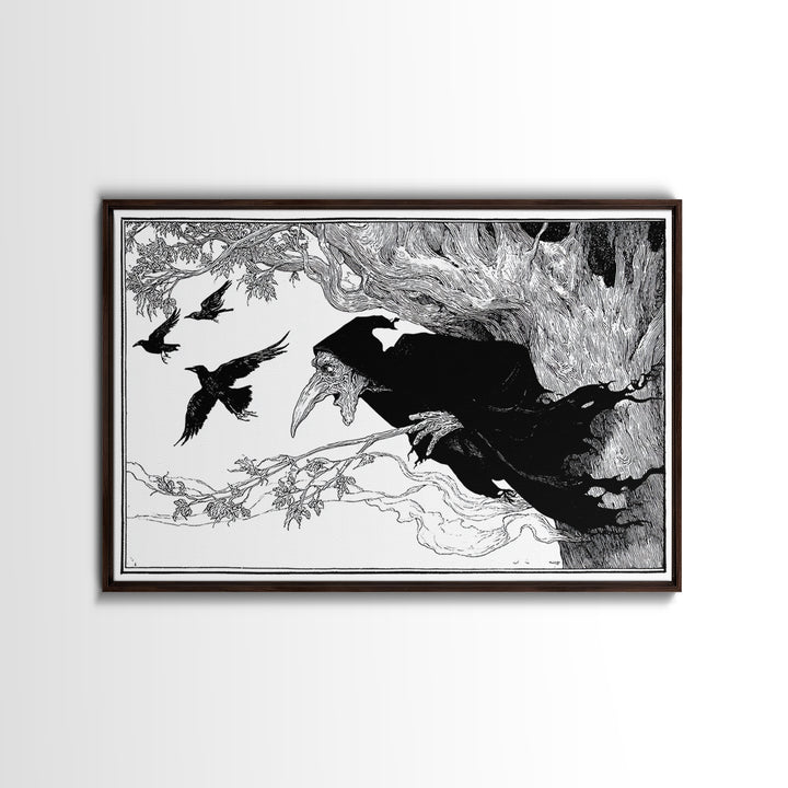 The Hollow-Tree Monster, Decadent Line Art, Landscape Wall Art, Gothic Horror Wall Art, Canvas Print, Halloween Wall Art