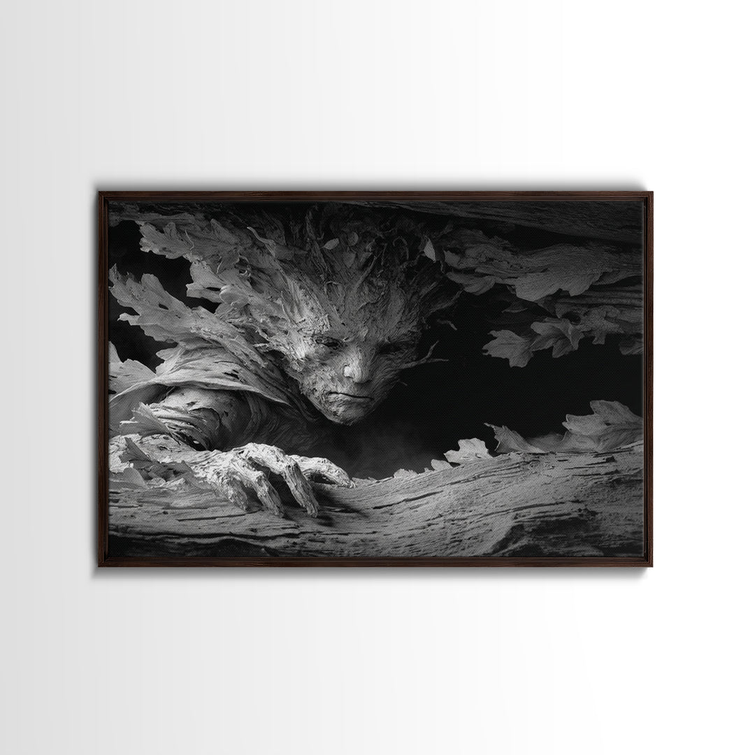 The Hollow-Tree Monster, Biomechanical Horror Art, Landscape Wall Art, Dark Fantasy Wall Art, Canvas Print, Halloween Wall Art
