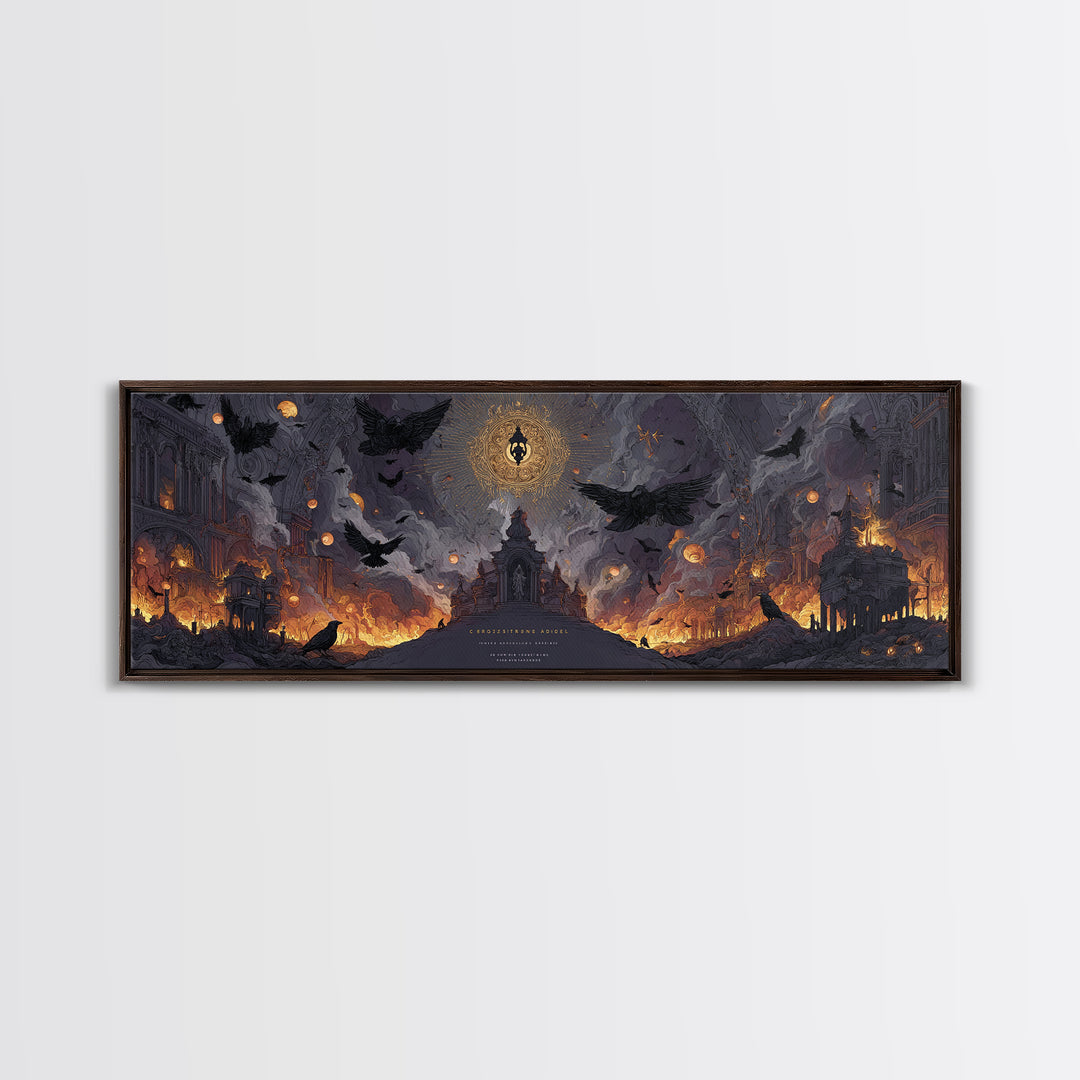 The Crossroads Spirit, Apocalyptic Romantic Art, Extra Wide Wall Art, Dark Halloween Decor, Canvas Print, Halloween Wall Art