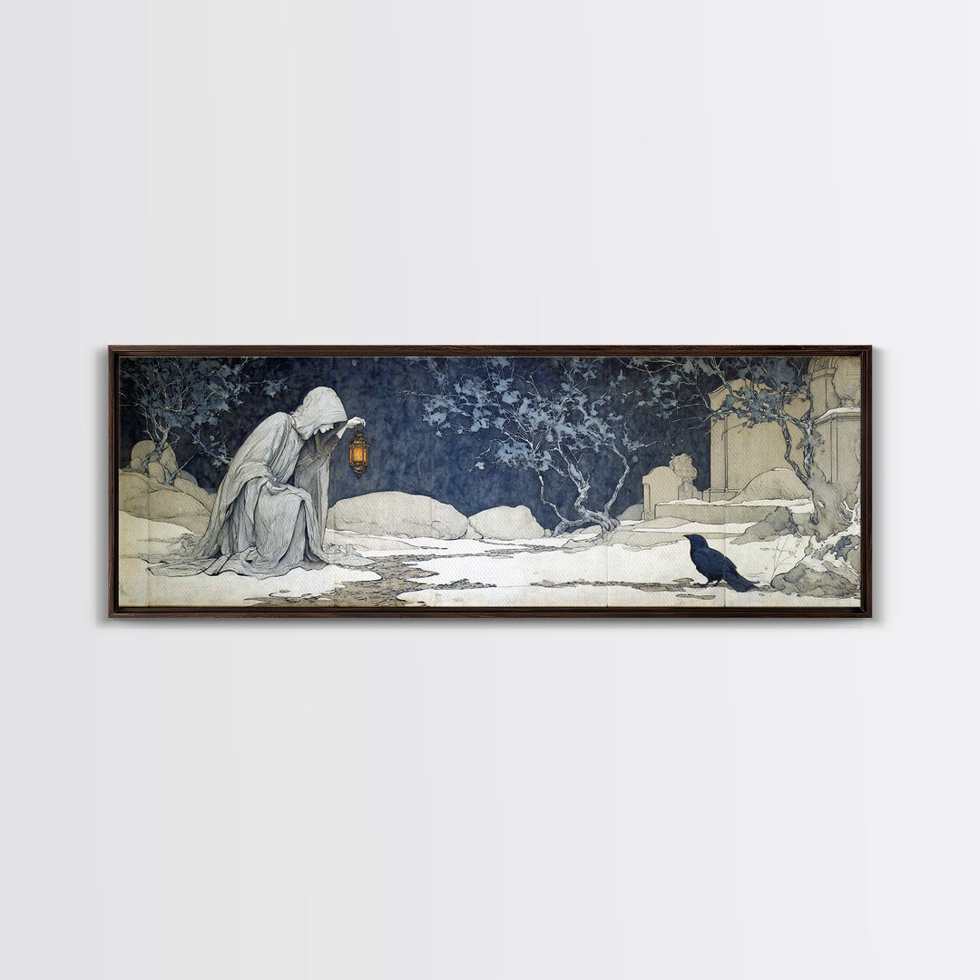 The Crossroads Spirit, Symbolist Death Art, Extra Wide Wall Art, Dark Halloween Decor, Canvas Print, Halloween Wall Art