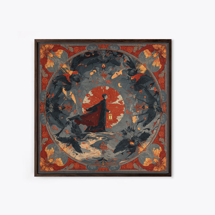 The Crossroads Spirit, Dark Symbolist Art, Square Wall Art, Macabre Wall Art, Framed Canvas Print, Halloween Wall Art