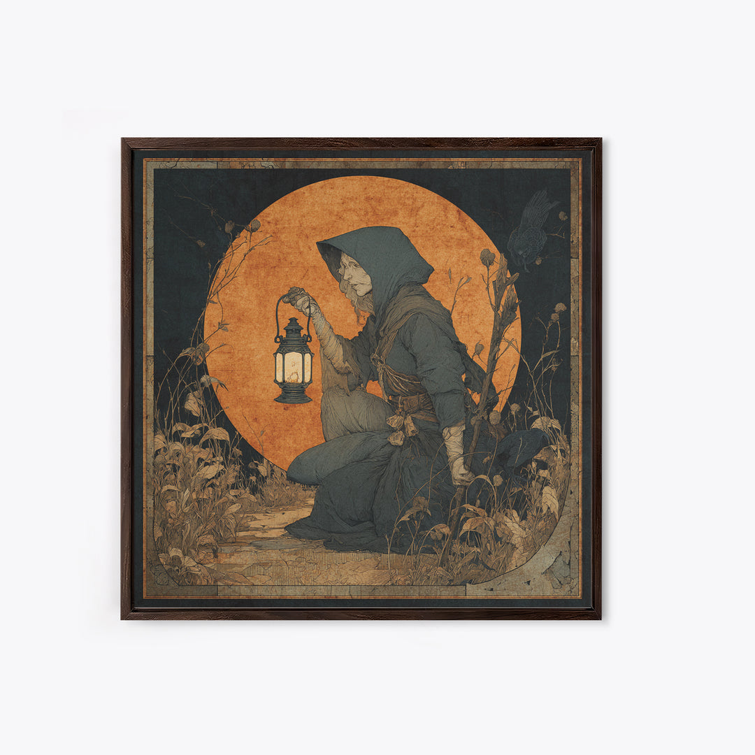 The Crossroads Spirit, Symbolist Etching Art, Square Wall Art, Dark Fantasy Wall Art, Framed Canvas Print, Halloween Wall Art