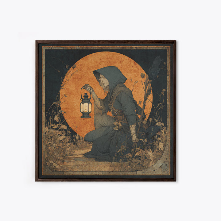 The Crossroads Spirit, Symbolist Etching Art, Square Wall Art, Dark Fantasy Wall Art, Framed Canvas Print, Halloween Wall Art