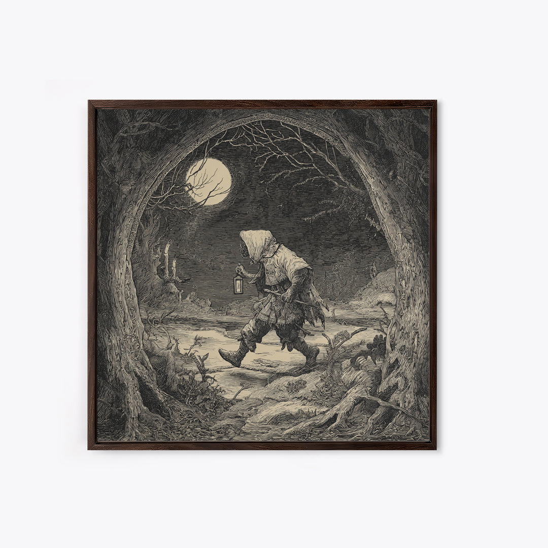 The Crossroads Spirit, Expressionist Nightmare Art, Square Wall Art, Dark Halloween Decor, Framed Canvas Print, Halloween Wall Art
