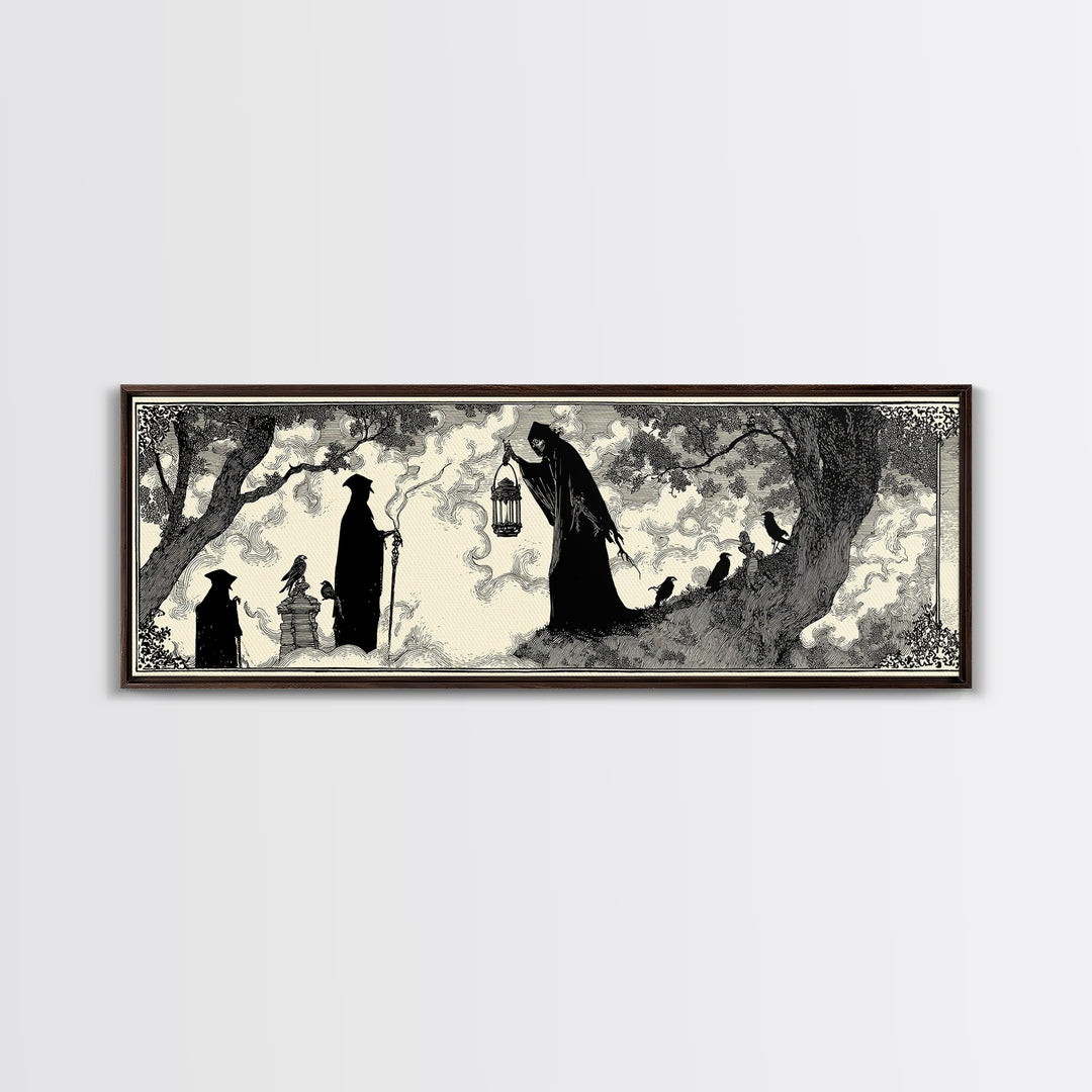 The Crossroads Spirit, Decadent Line Art, Extra Wide Wall Art, Macabre Wall Art, Canvas Print, Halloween Wall Art