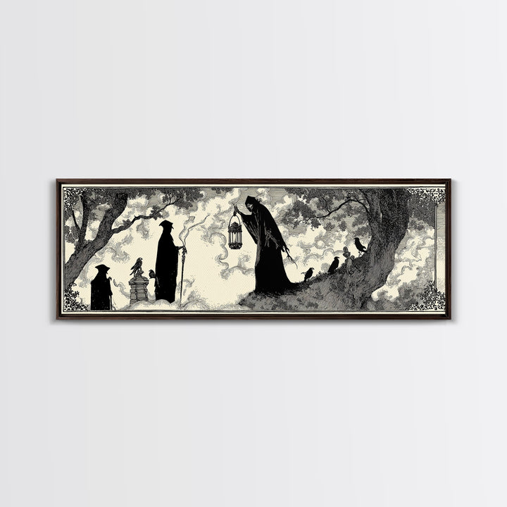 The Crossroads Spirit, Decadent Line Art, Extra Wide Wall Art, Macabre Wall Art, Canvas Print, Halloween Wall Art