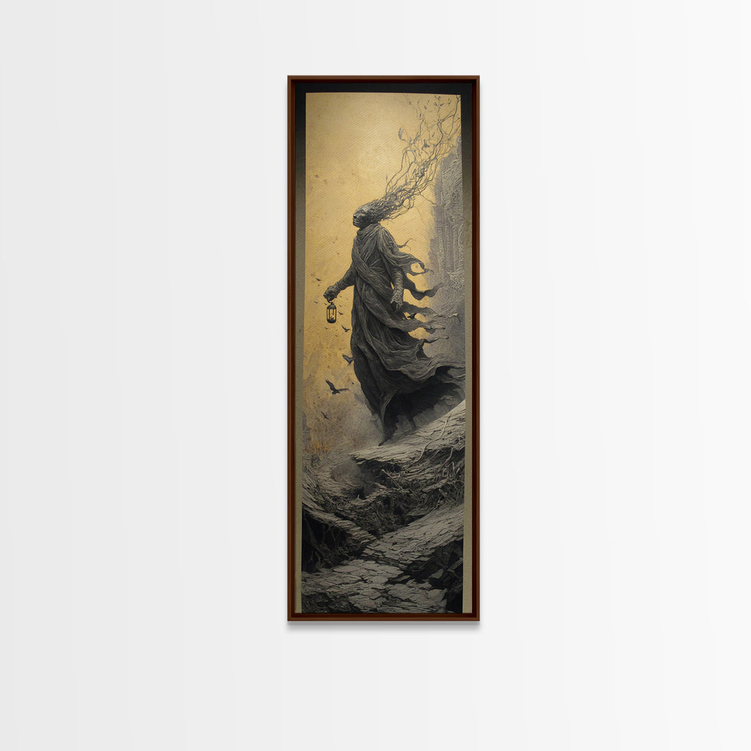 The Crossroads Spirit, Surreal Apocalyptic Art, Tall Narrow Wall Art, Macabre Wall Art, Canvas Print, Halloween Wall Art