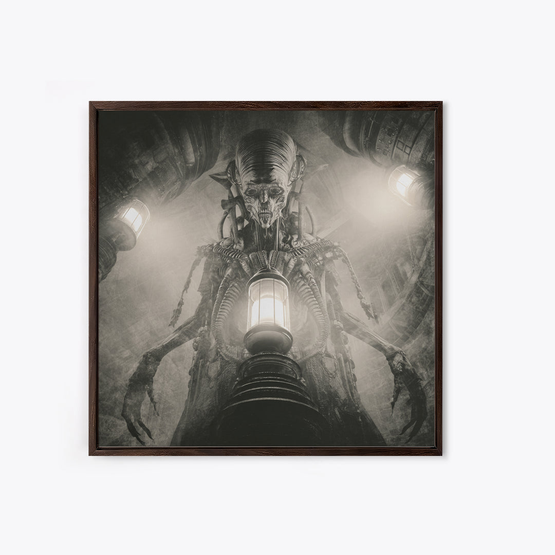 The Crossroads Spirit, Biomechanical Horror Art, Square Wall Art, Dark Fantasy Wall Art, Canvas Print, Halloween Wall Art, Gothic Home Decor