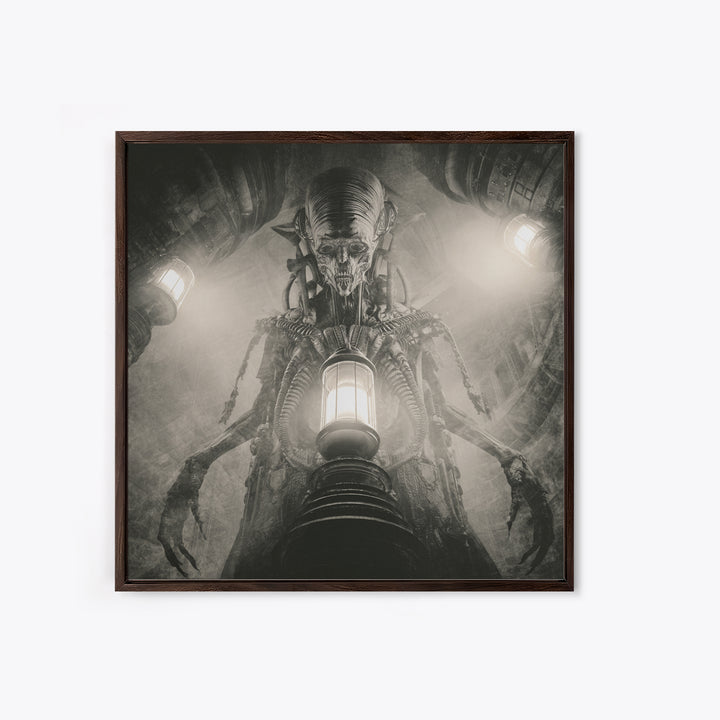 The Crossroads Spirit, Biomechanical Horror Art, Square Wall Art, Dark Fantasy Wall Art, Canvas Print, Halloween Wall Art, Gothic Home Decor