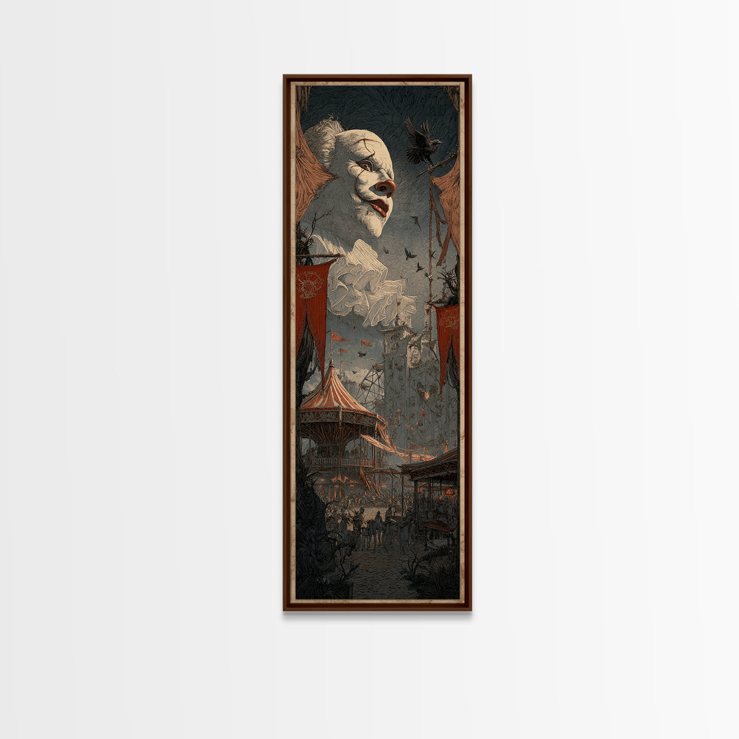 The Abandoned Carnival, Gothic Engraving Art, Tall Narrow Wall Art, Macabre Wall Art, Framed Canvas Print, Halloween Wall Art