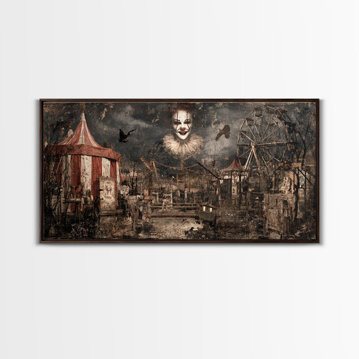 The Abandoned Carnival, Dark Romantic Horror Art, Wide Panoramic Art, Macabre Wall Art, Framed Canvas Print, Halloween Wall Art