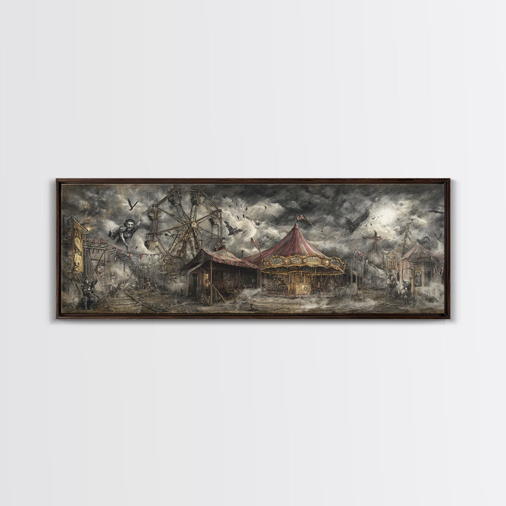 The Abandoned Carnival, Gothic Nightmare Art, Extra Wide Wall Art, Macabre Wall Art, Framed Canvas Print, Halloween Wall Art