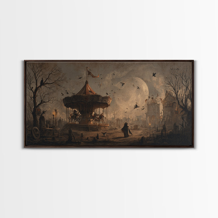 The Abandoned Carnival, Romantic Gothic Landscape, Wide Panoramic Art, Macabre Wall Art, Canvas Print, Halloween Wall Art