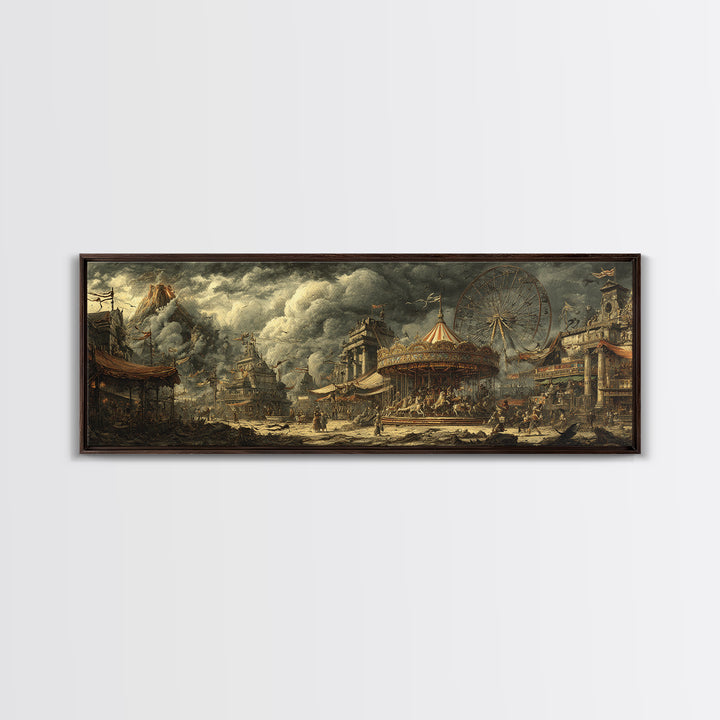 The Abandoned Carnival, Apocalyptic Romantic Art, Extra Wide Wall Art, Dark Fantasy Wall Art, Framed Canvas Print, Halloween Wall Art