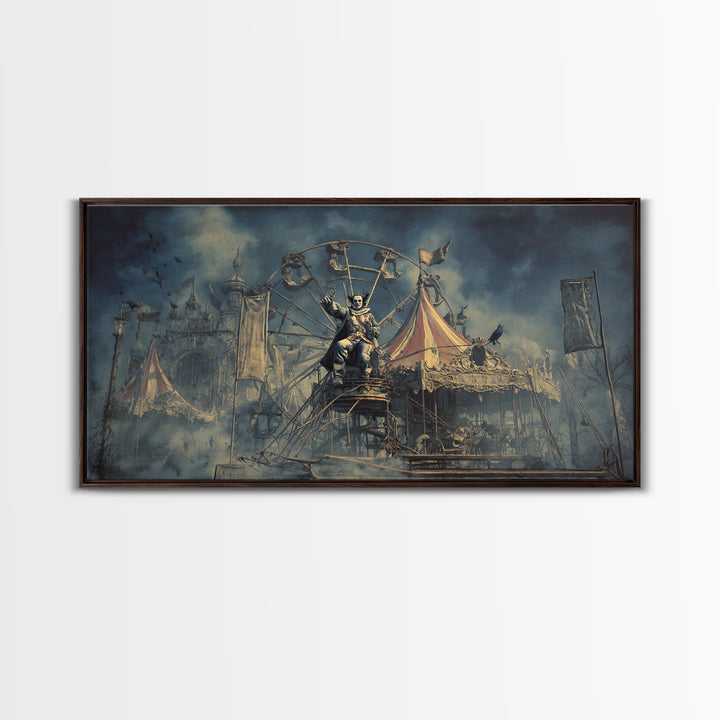 The Abandoned Carnival, Symbolist Gothic Landscape, Wide Panoramic Art, Gothic Horror Wall Art, Framed Canvas Print, Halloween Wall Art