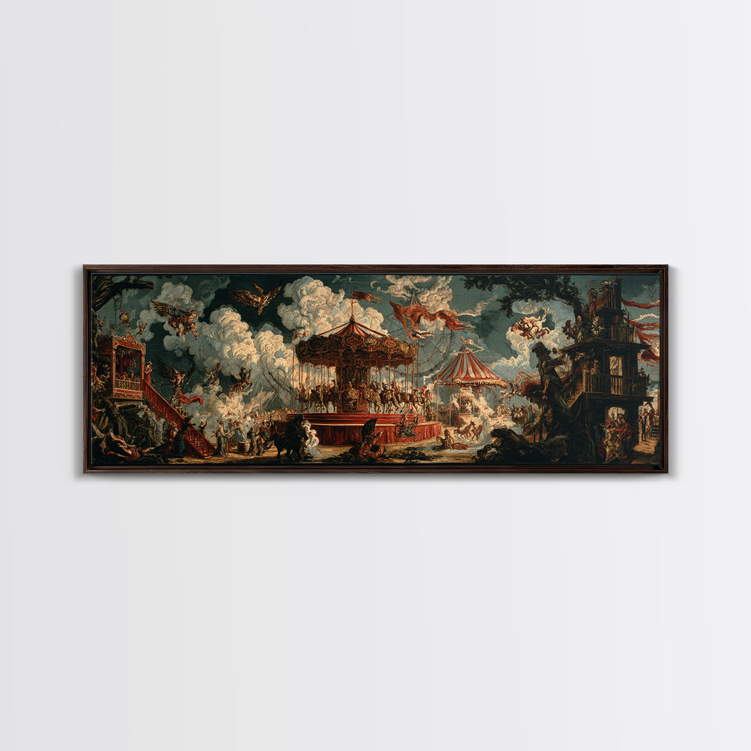 The Abandoned Carnival, Symbolist Etching Art, Extra Wide Wall Art, Dark Halloween Decor, Framed Canvas Print, Halloween Wall Art