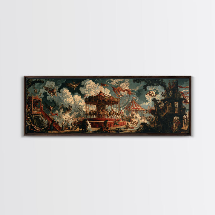 The Abandoned Carnival, Symbolist Etching Art, Extra Wide Wall Art, Dark Halloween Decor, Framed Canvas Print, Halloween Wall Art