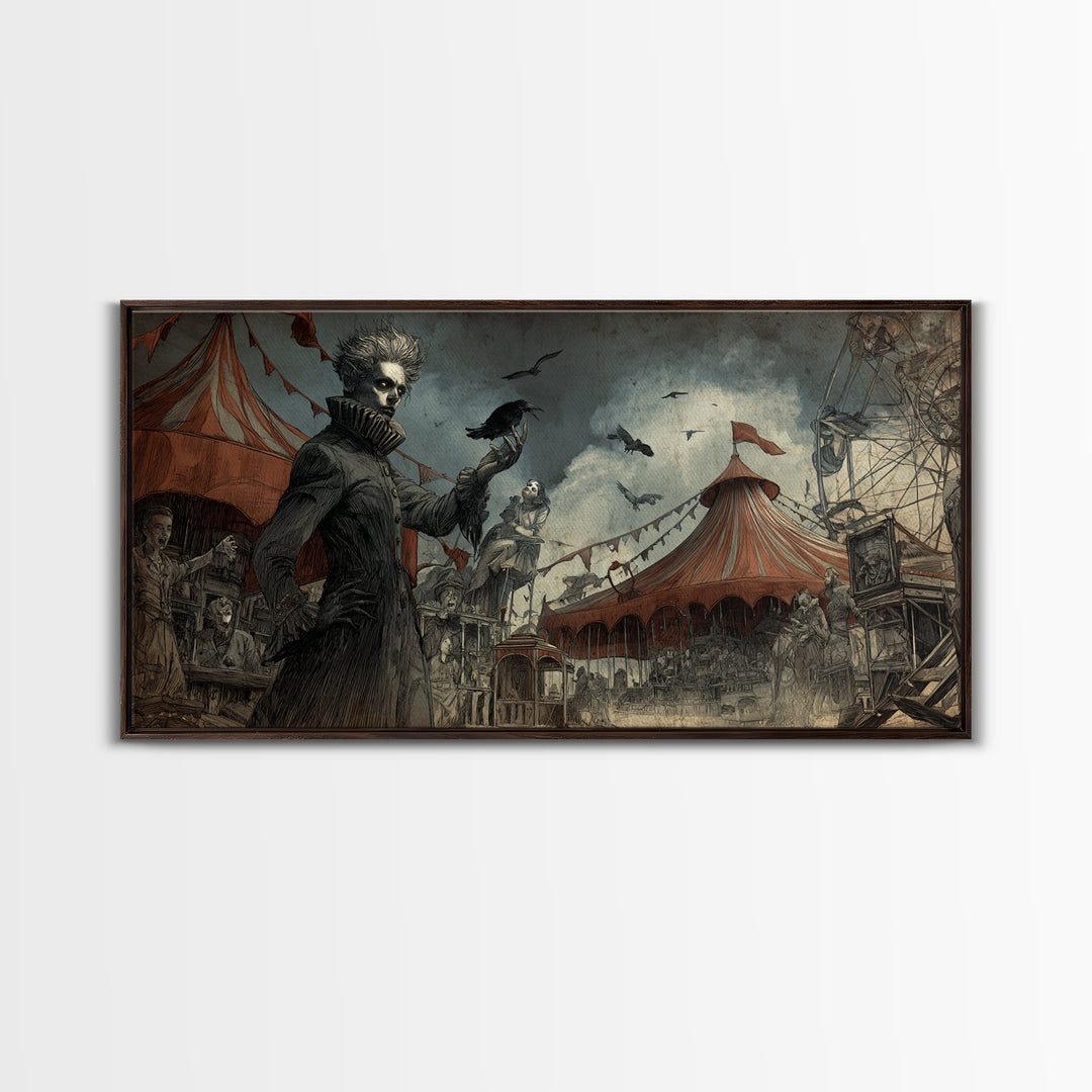 The Abandoned Carnival, Expressionist Nightmare Art, Wide Panoramic Art, Dark Fantasy Wall Art, Canvas Print, Halloween Wall Art