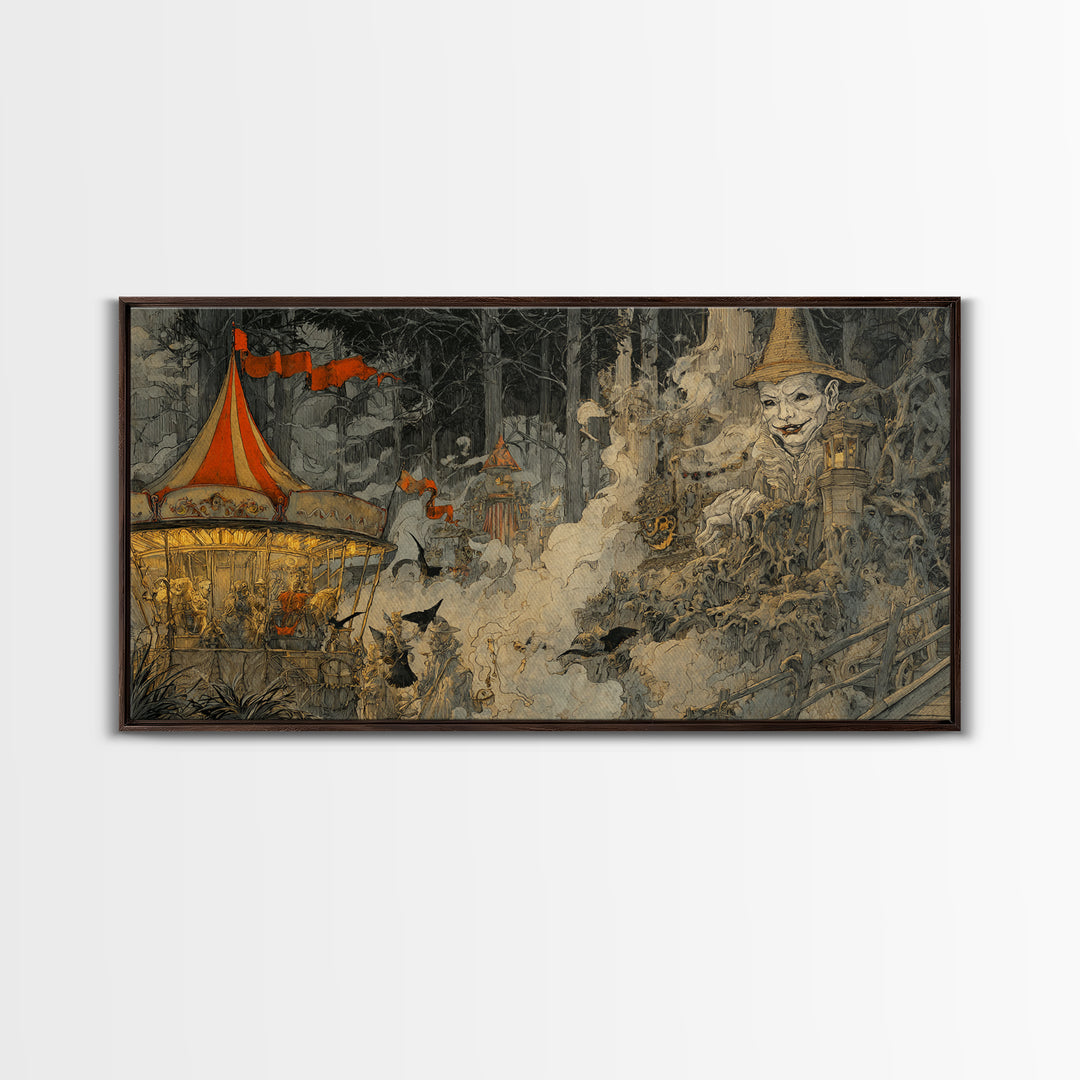 The Abandoned Carnival, Gothic Storybook Art, Wide Panoramic Art, Gothic Horror Wall Art, Canvas Print, Halloween Wall Art