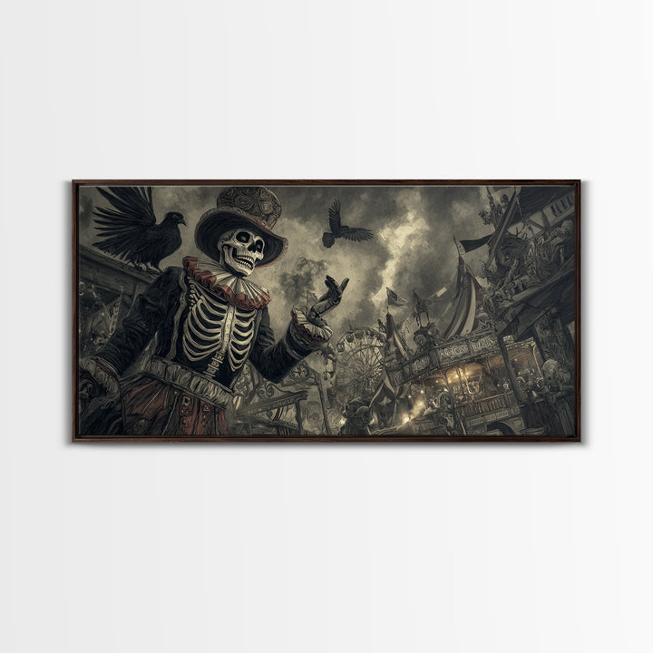 The Abandoned Carnival, Macabre Folk Print Art, Wide Panoramic Art, Dark Halloween Decor, Canvas Print, Halloween Wall Art