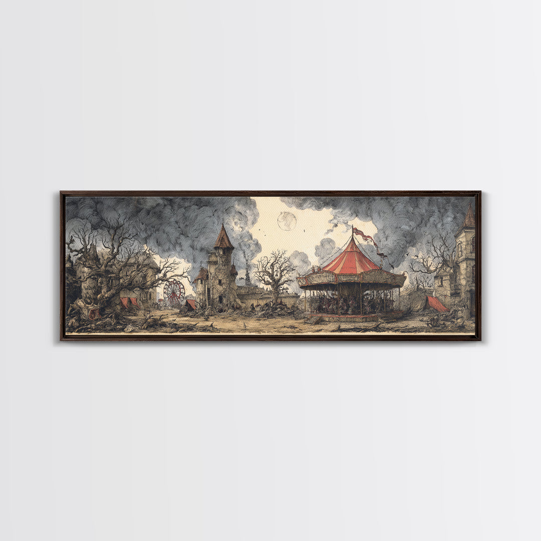 The Abandoned Carnival, Victorian Macabre Art, Extra Wide Wall Art, Dark Fantasy Wall Art, Canvas Print, Halloween Wall Art