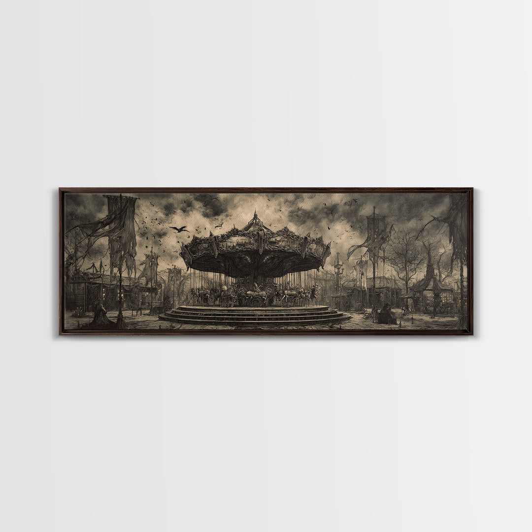 The Abandoned Carnival, Biomechanical Horror Art, Extra Wide Wall Art, Dark Halloween Decor, Framed Canvas Print, Halloween Wall Art