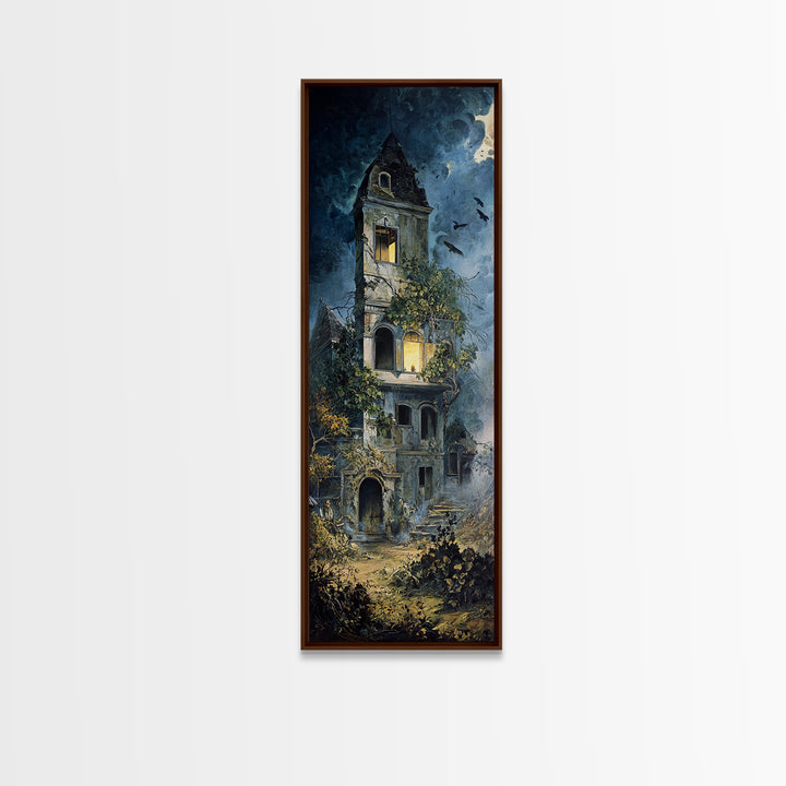The Haunted Manor, Dark Renaissance Art, Tall Narrow Wall Art, Macabre Wall Art, Canvas Print, Halloween Wall Art