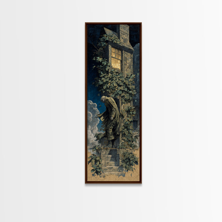The Haunted Manor, Gothic Nightmare Art, Tall Narrow Wall Art, Gothic Horror Wall Art, Framed Canvas Print, Halloween Wall Art