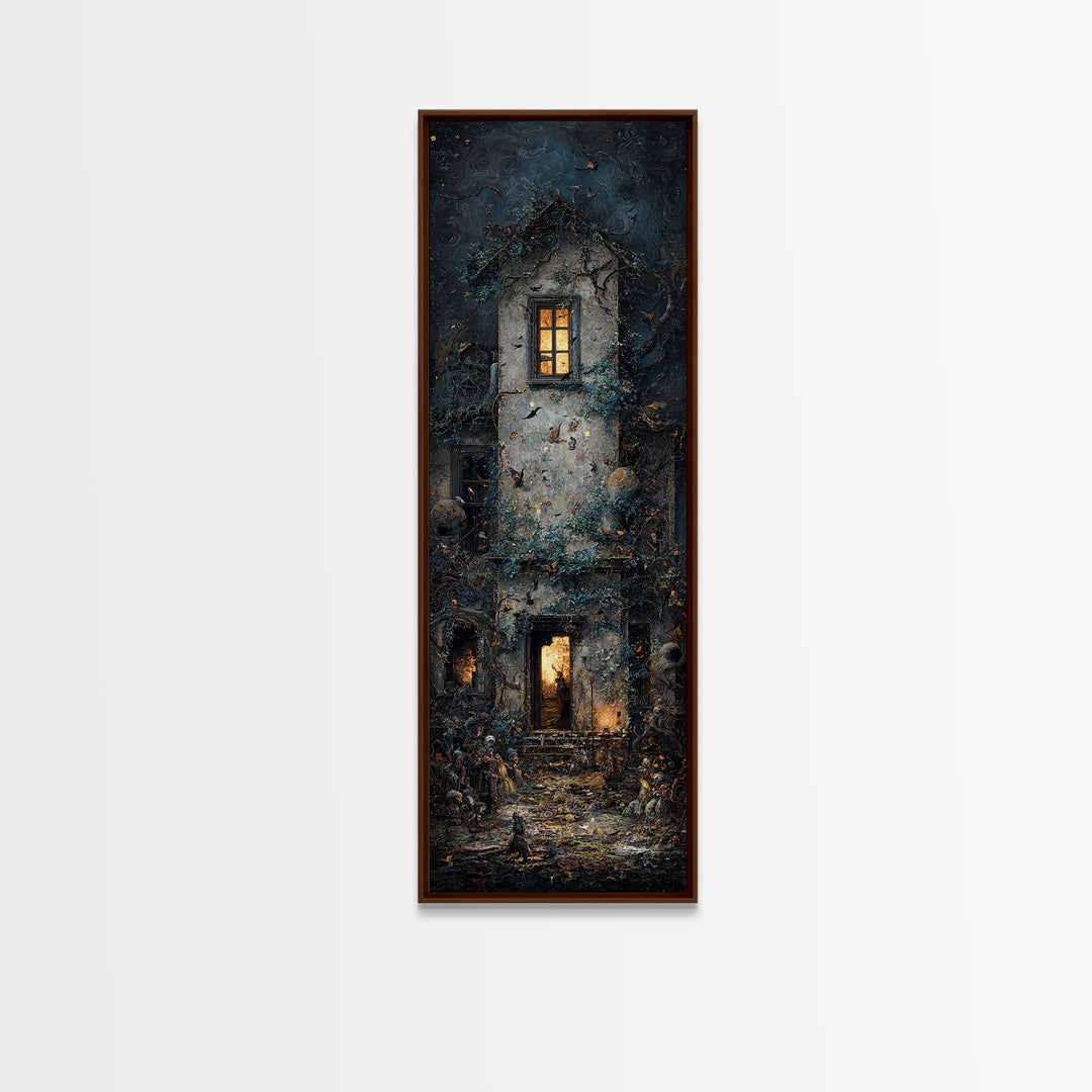 The Haunted Manor, Visionary Gothic Art, Tall Narrow Wall Art, Macabre Wall Art, Canvas Print, Halloween Wall Art, Halloween Decor