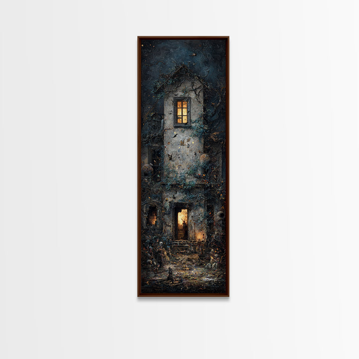 The Haunted Manor, Visionary Gothic Art, Tall Narrow Wall Art, Macabre Wall Art, Canvas Print, Halloween Wall Art, Halloween Decor