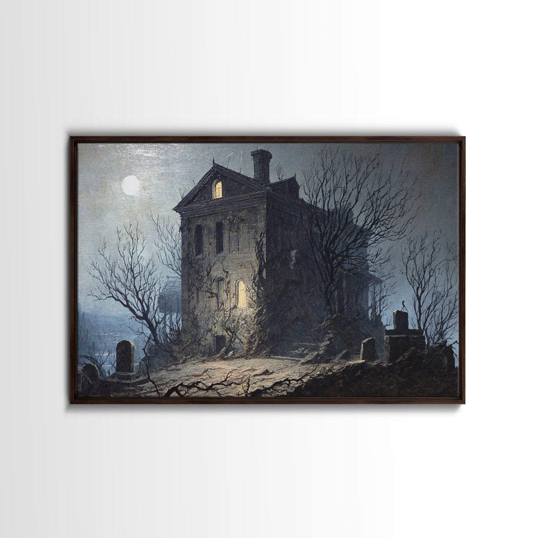 The Haunted Manor, Romantic Gothic Landscape, Landscape Wall Art, Dark Halloween Decor, Canvas Print, Halloween Wall Art