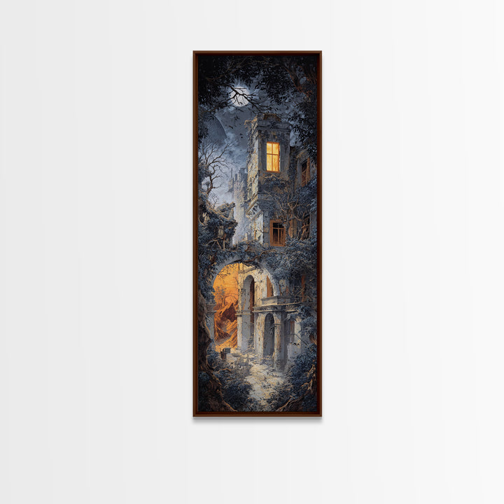 The Haunted Manor, Apocalyptic Romantic Art, Tall Narrow Wall Art, Gothic Horror Wall Art, Canvas Print, Halloween Wall Art