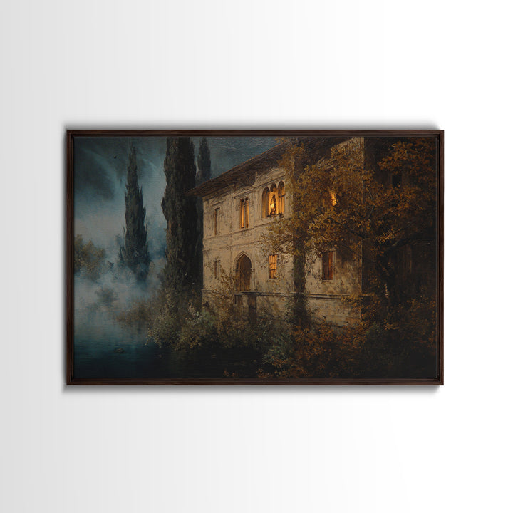 The Haunted Manor, Symbolist Gothic Landscape, Landscape Wall Art, Dark Fantasy Wall Art, Framed Canvas Print, Halloween Wall Art