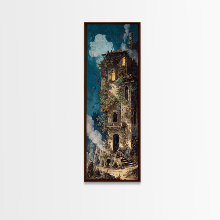 The Haunted Manor, Ornate Symbolist Art, Tall Narrow Wall Art, Macabre Wall Art, Canvas Print, Halloween Wall Art, Gothic Home Decor