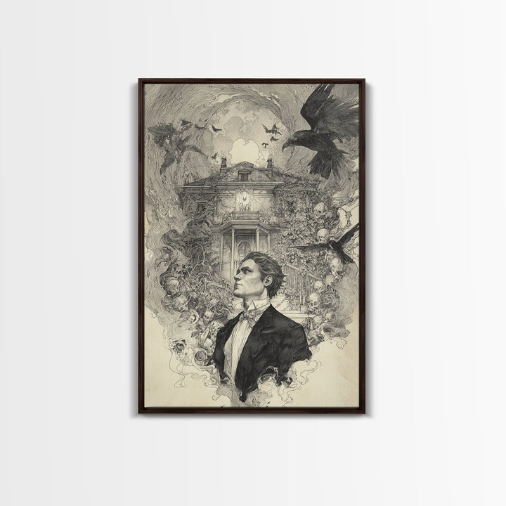 The Haunted Manor, Decadent Gothic Art, Vertical Wall Art, Macabre Wall Art, Framed Canvas Print, Halloween Wall Art