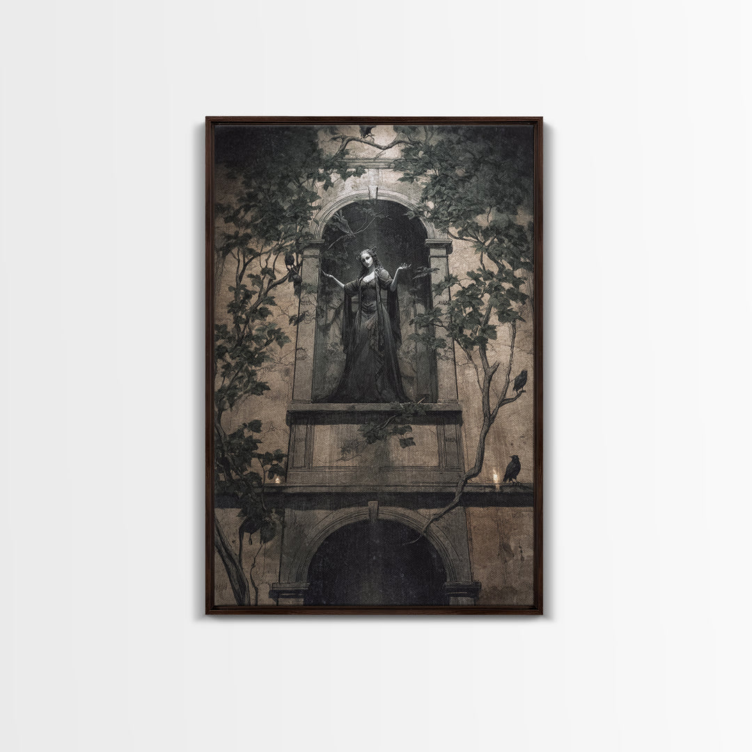 The Haunted Manor, Dark Symbolist Art, Vertical Wall Art, Dark Halloween Decor, Framed Canvas Print, Halloween Wall Art